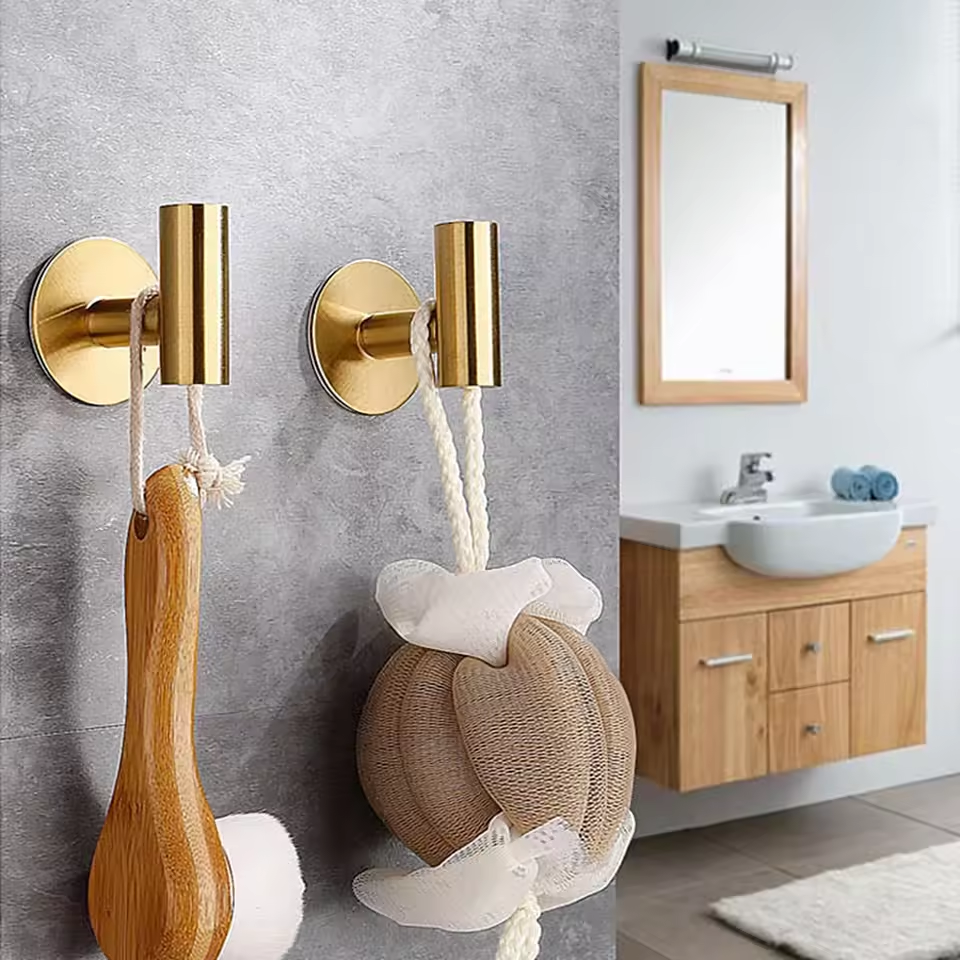 Stainless Steel Adhesive Bathroom & Kitchen Hangers Hooks (2PCS)
