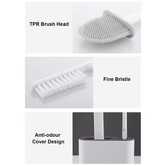 Wall Hanging Silicone Long Handle Toilet Brush with Ceramic Holder