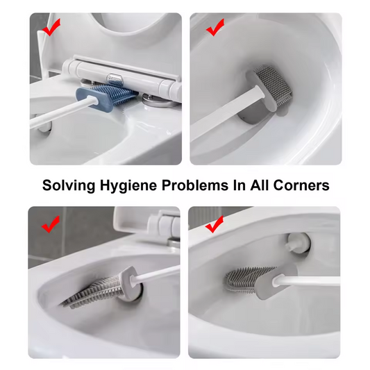 Wall Hanging Silicone Long Handle Toilet Brush with Ceramic Holder