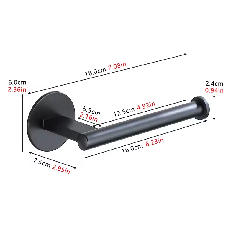 Black Aluminum Alloy Toilet Paper Self-Adhesive 3M Wall Mounted Holder