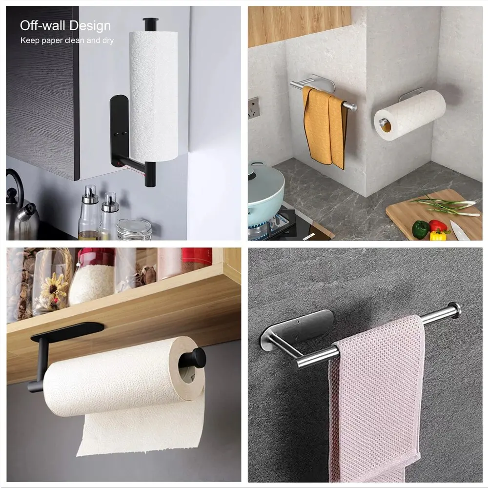 Toilet Roll Paper Stainless Steel Kitchen Towel Holder Adhesive Tissue Hanger
