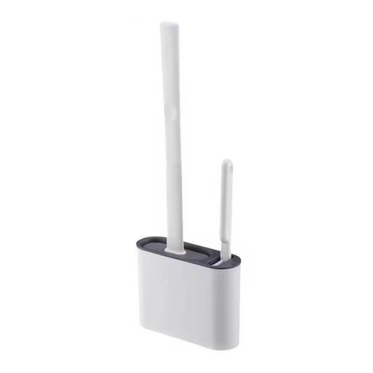 Wall Hanging Silicone Long Handle Toilet Brush with Ceramic Holder