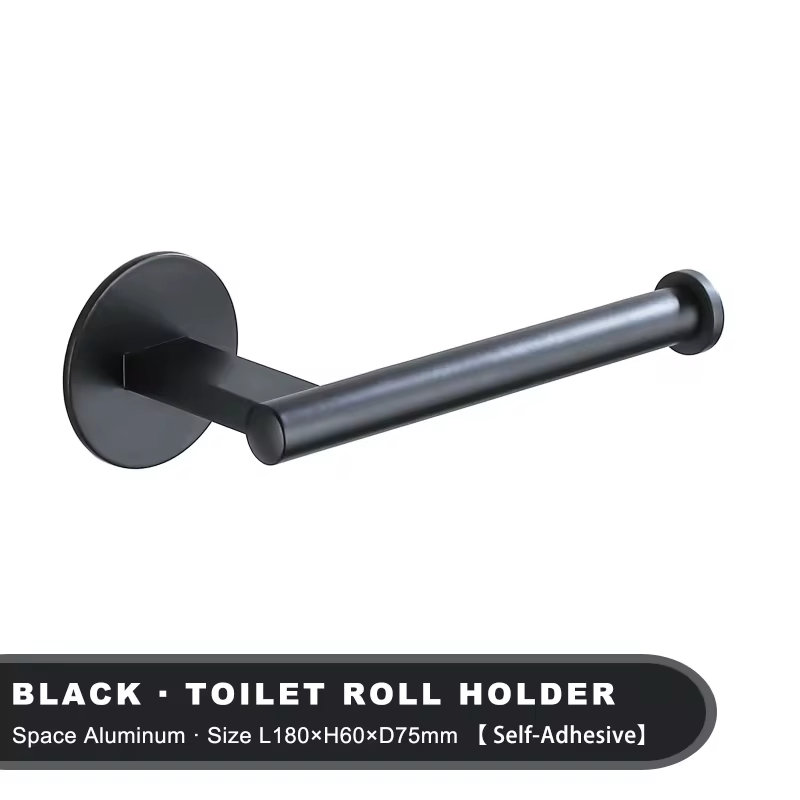 Black Aluminum Alloy Toilet Paper Self-Adhesive 3M Wall Mounted Holder