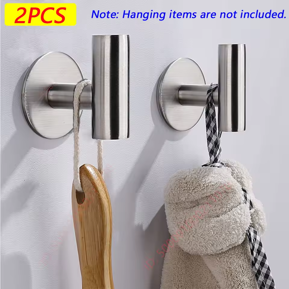 Stainless Steel Adhesive Bathroom & Kitchen Hangers Hooks (2PCS)