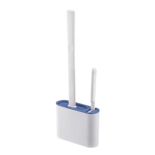 Wall Hanging Silicone Long Handle Toilet Brush with Ceramic Holder