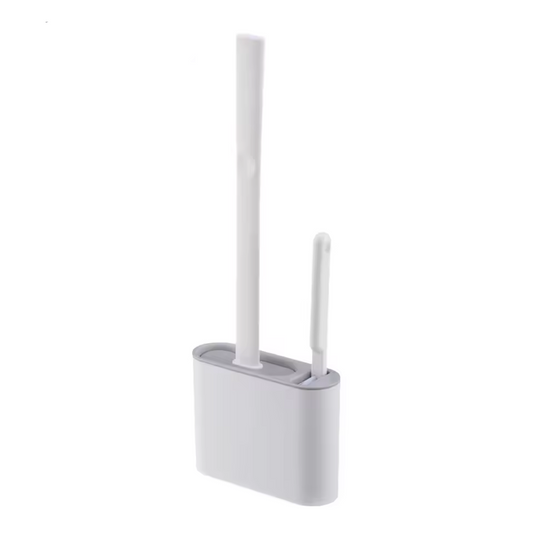 Wall Hanging Silicone Long Handle Toilet Brush with Ceramic Holder