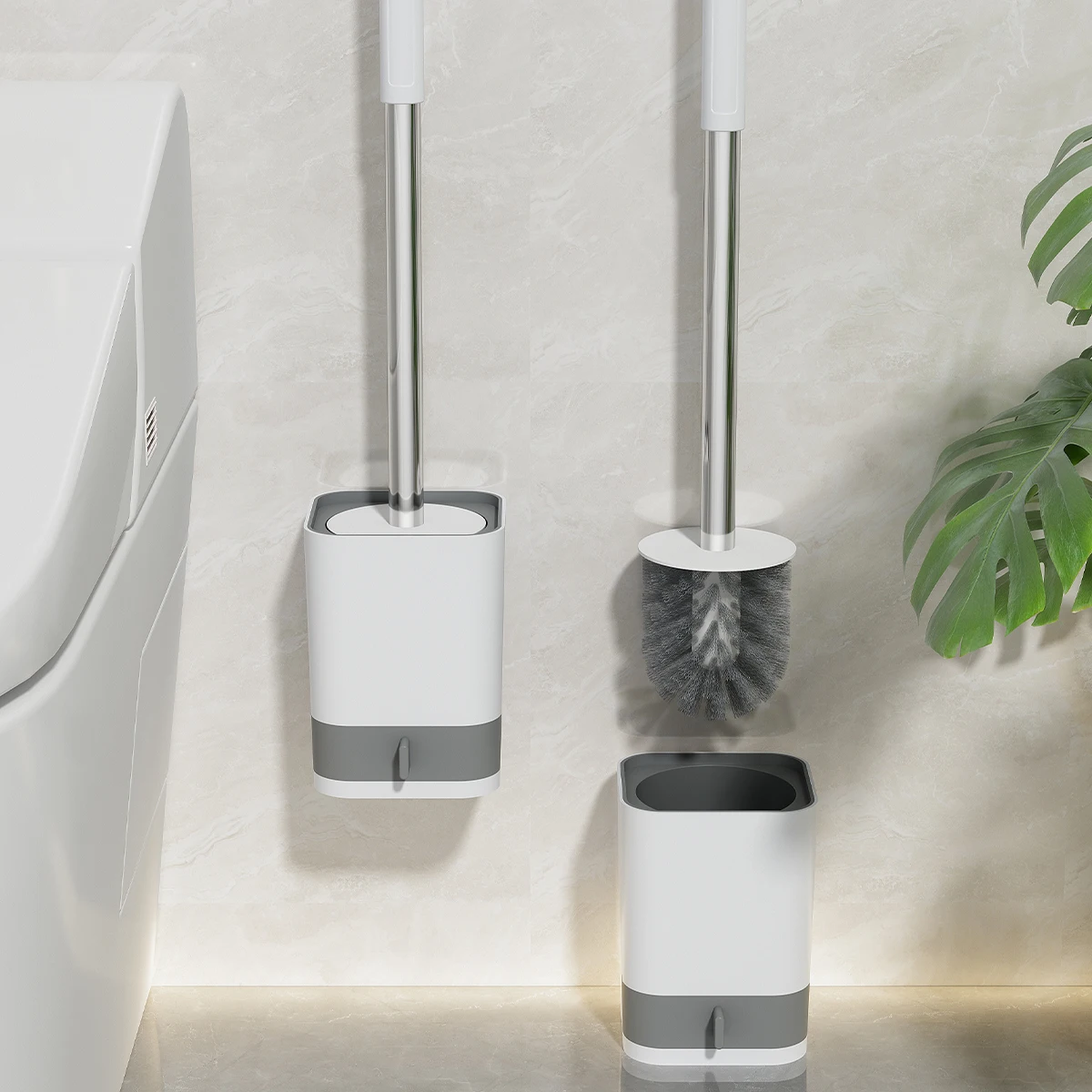 Long Handle Plastic Toilet Brush with Drainable Base Cleaning Brush