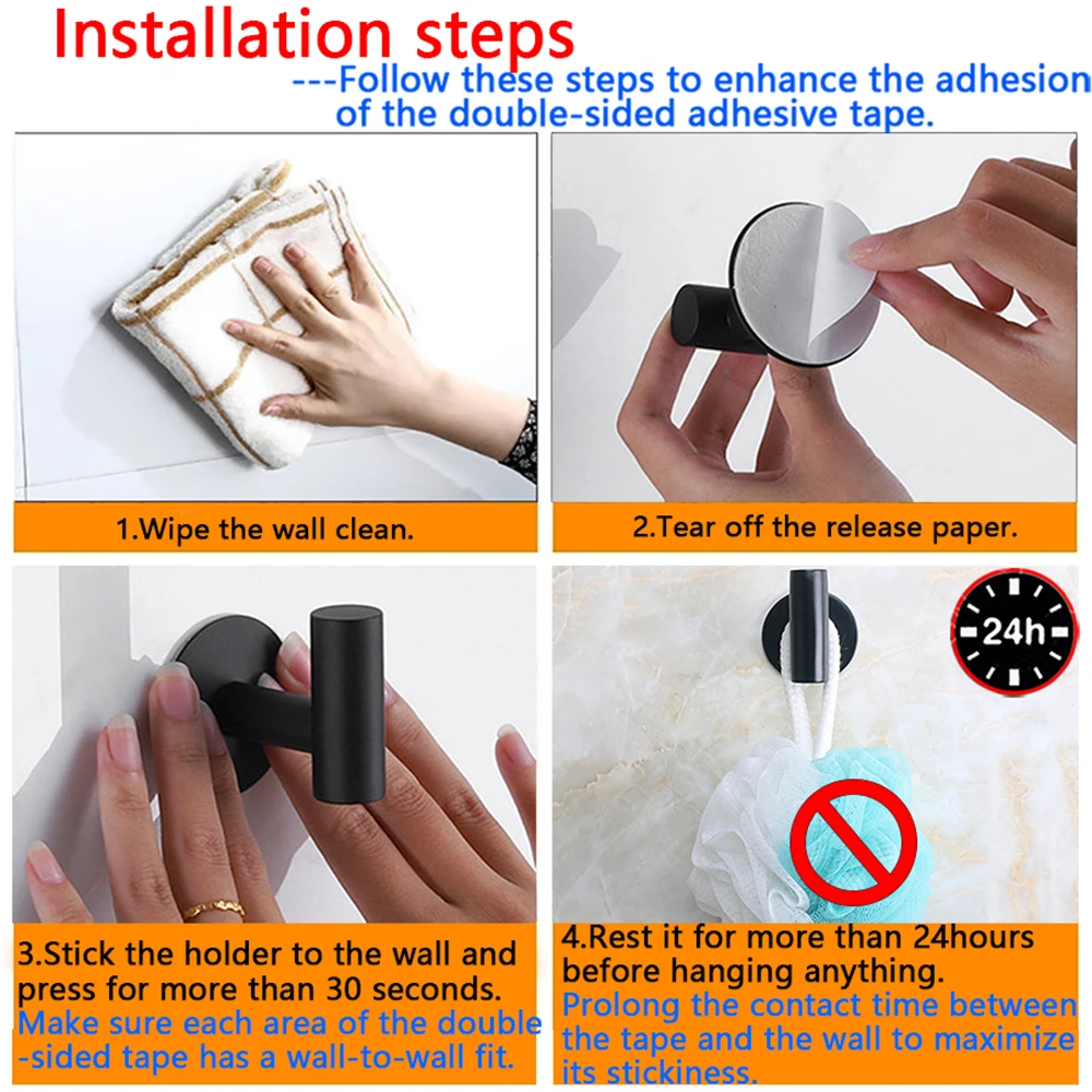 Stainless Steel Adhesive Bathroom & Kitchen Hangers Hooks (2PCS)