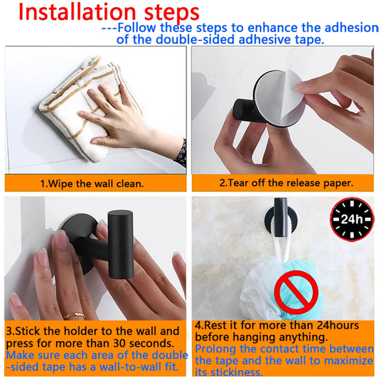 Stainless Steel Adhesive Bathroom & Kitchen Hangers Hooks (2PCS)