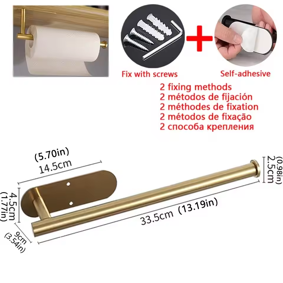 Toilet Roll Paper Stainless Steel Kitchen Towel Holder Adhesive Tissue Hanger