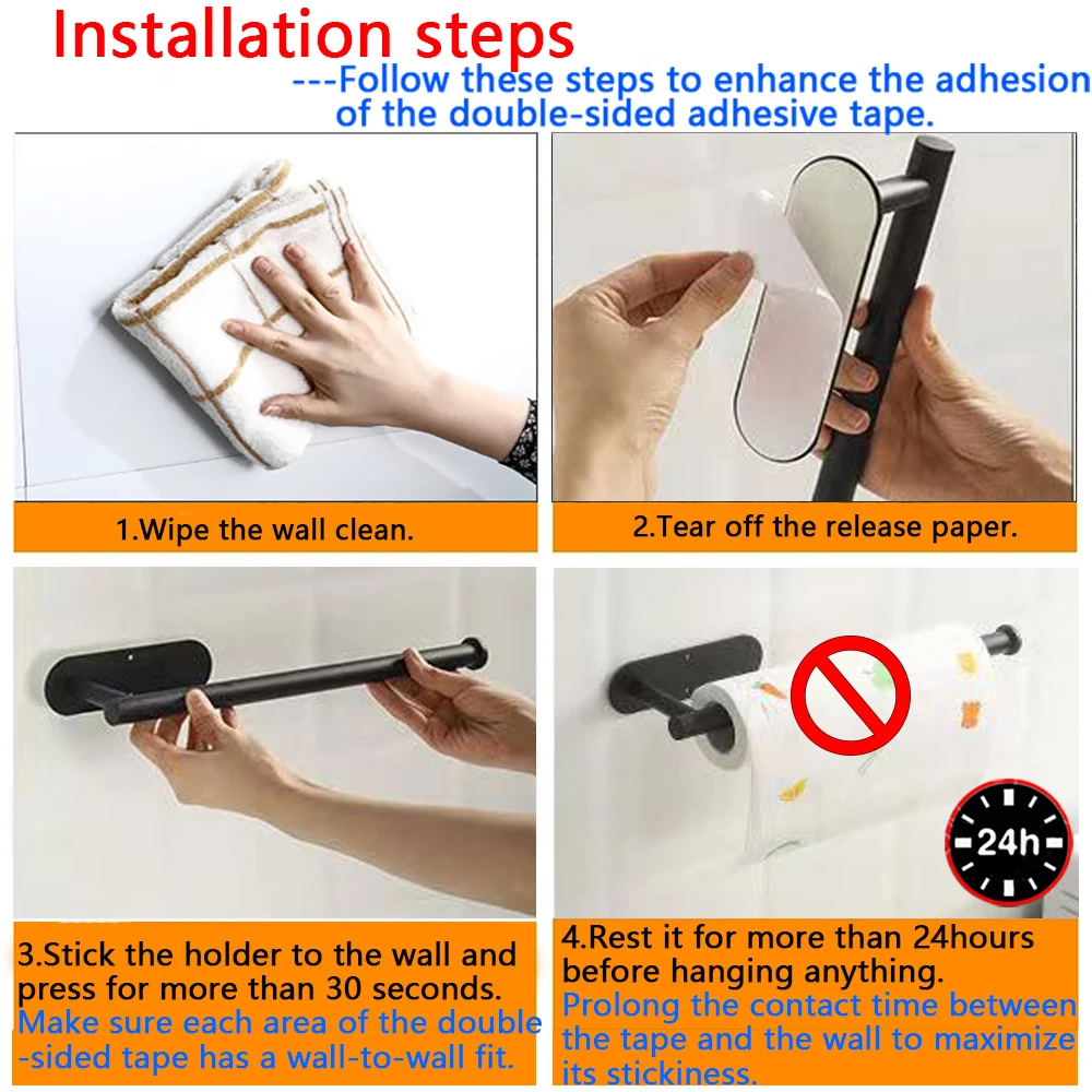 Toilet Roll Paper Stainless Steel Kitchen Towel Holder Adhesive Tissue Hanger