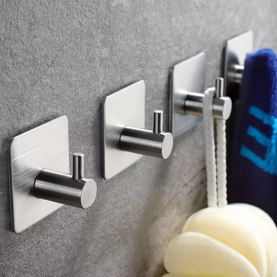 Modern Style Stainless Steel Adhesive Hooks for Bathroom Room Kitchen Clothes