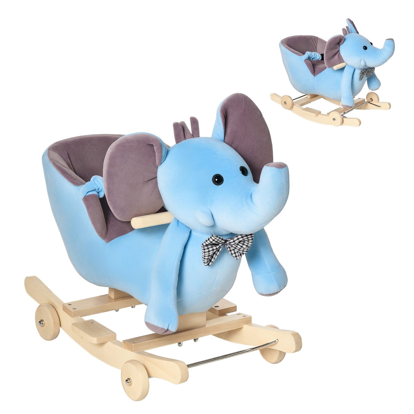 HOMCOM 2-In-1 Baby Rocking Horse Ride on Elephant W/ Wheels Music, Blue