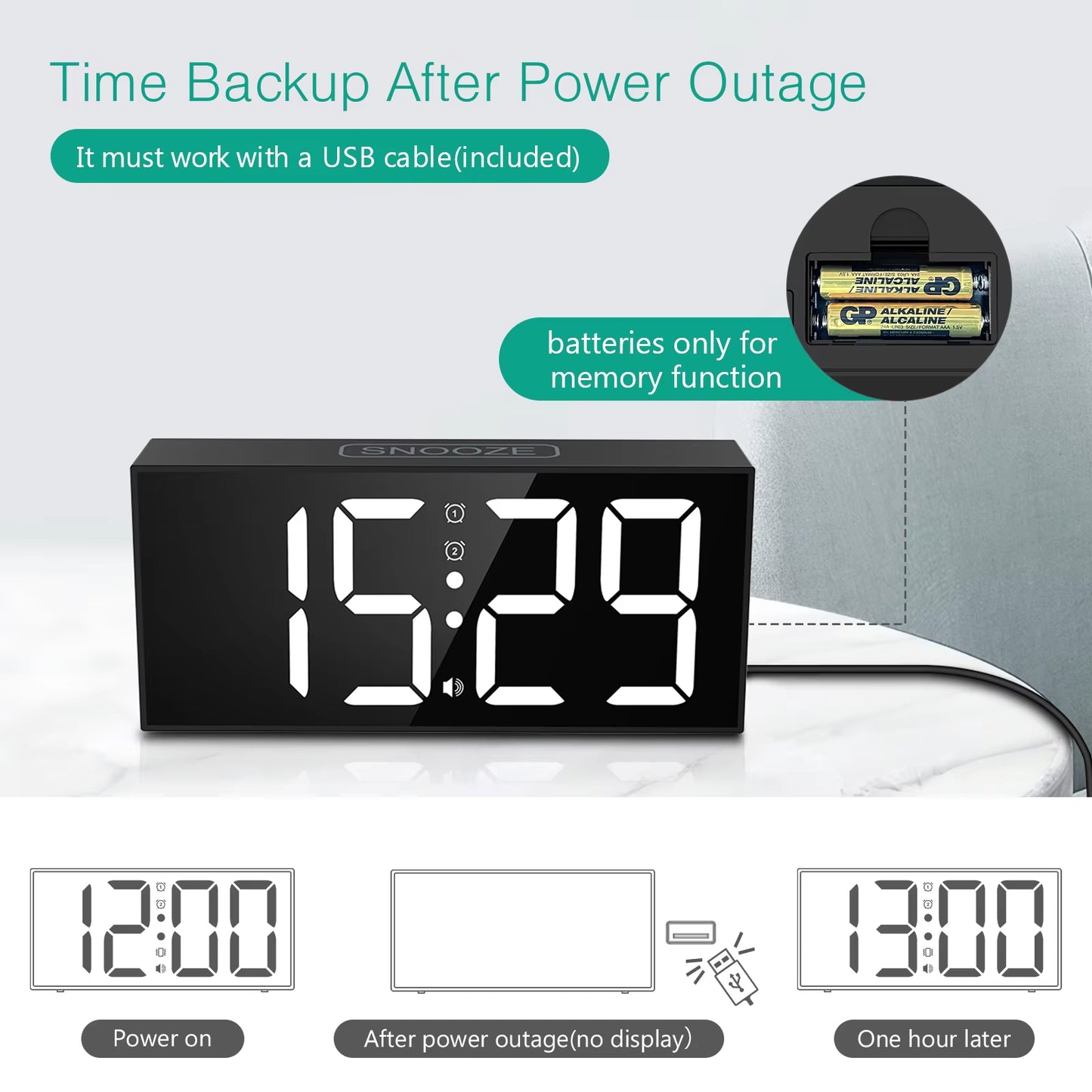 ORIA 7.5" Vibrating LED Alarm Clock