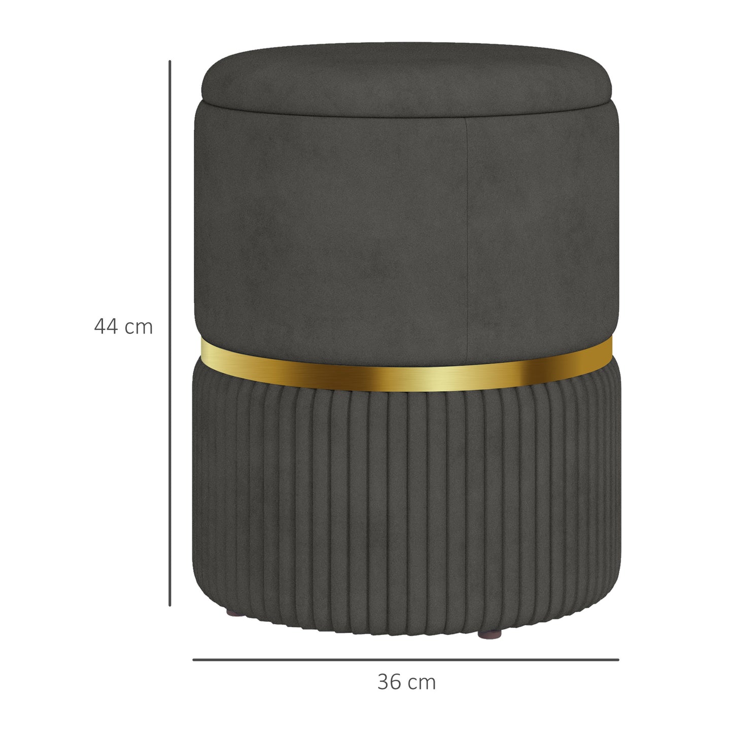 Round Storage Foot Stool, Velvet-Feel Fabric Upholstered Pouffe