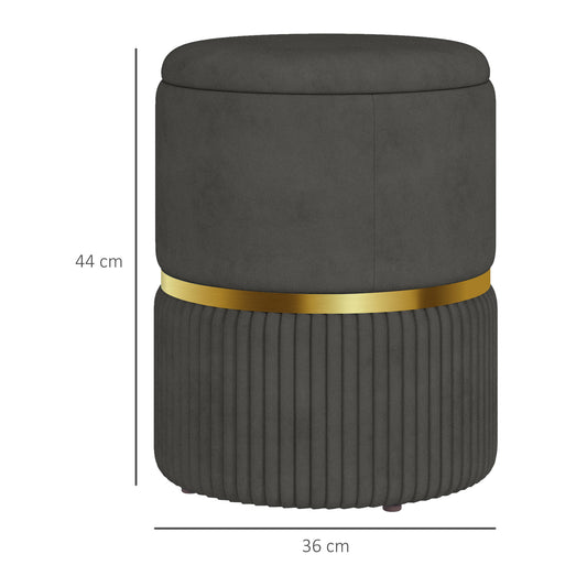 Round Storage Foot Stool, Velvet-Feel Fabric Upholstered Pouffe