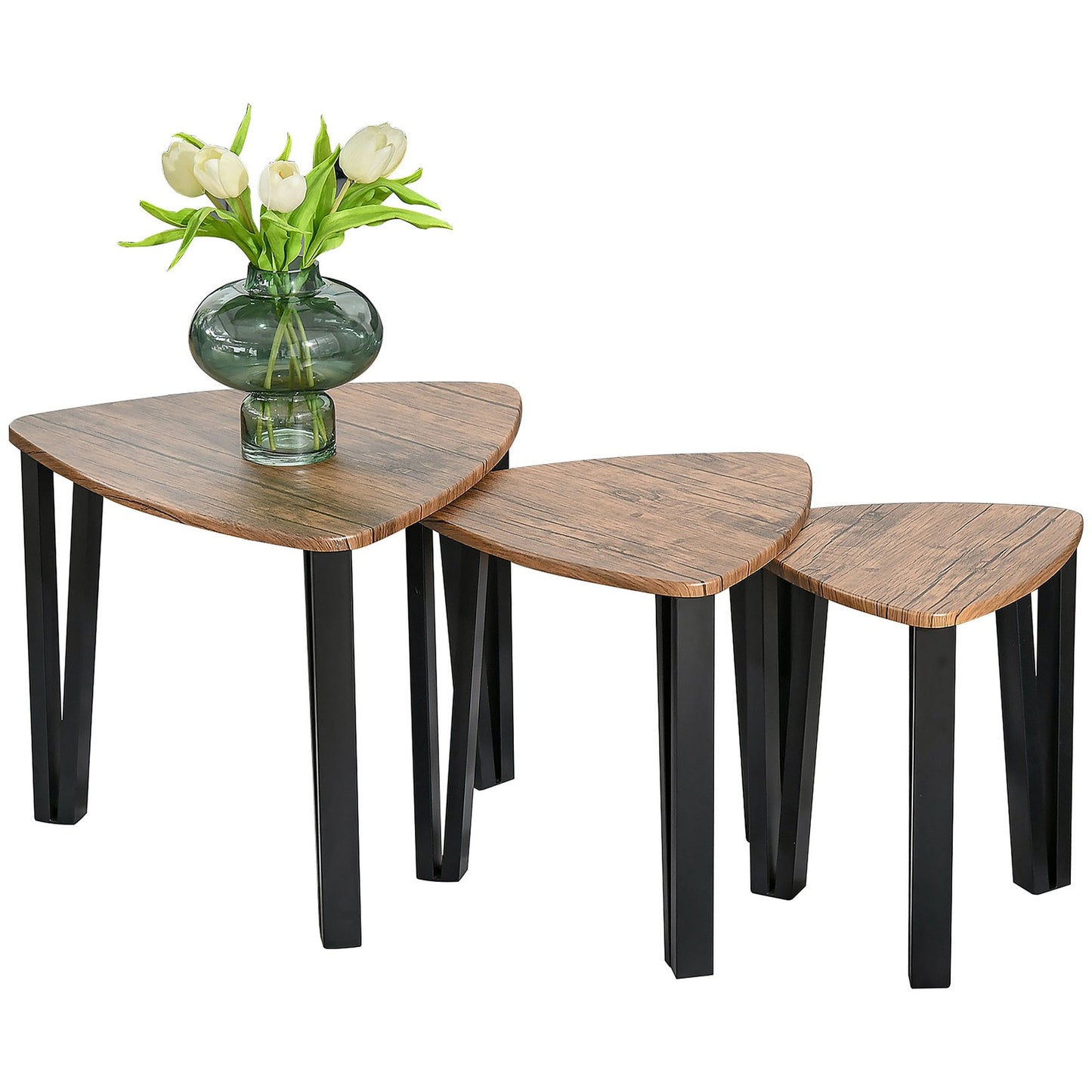 HOMCOM 3-Piece Nesting Coffee Table Set in Walnut MDF for Living Room
