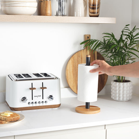 Salter Toronto Kitchen Roll Holder Freestanding Worktop Organiser Wooden/Black