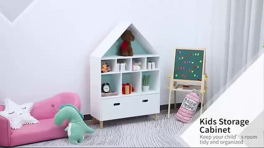 Kids Bookshelf Chest W/ Drawer Cubes Baby Toy Wood Organizer Display Stand
