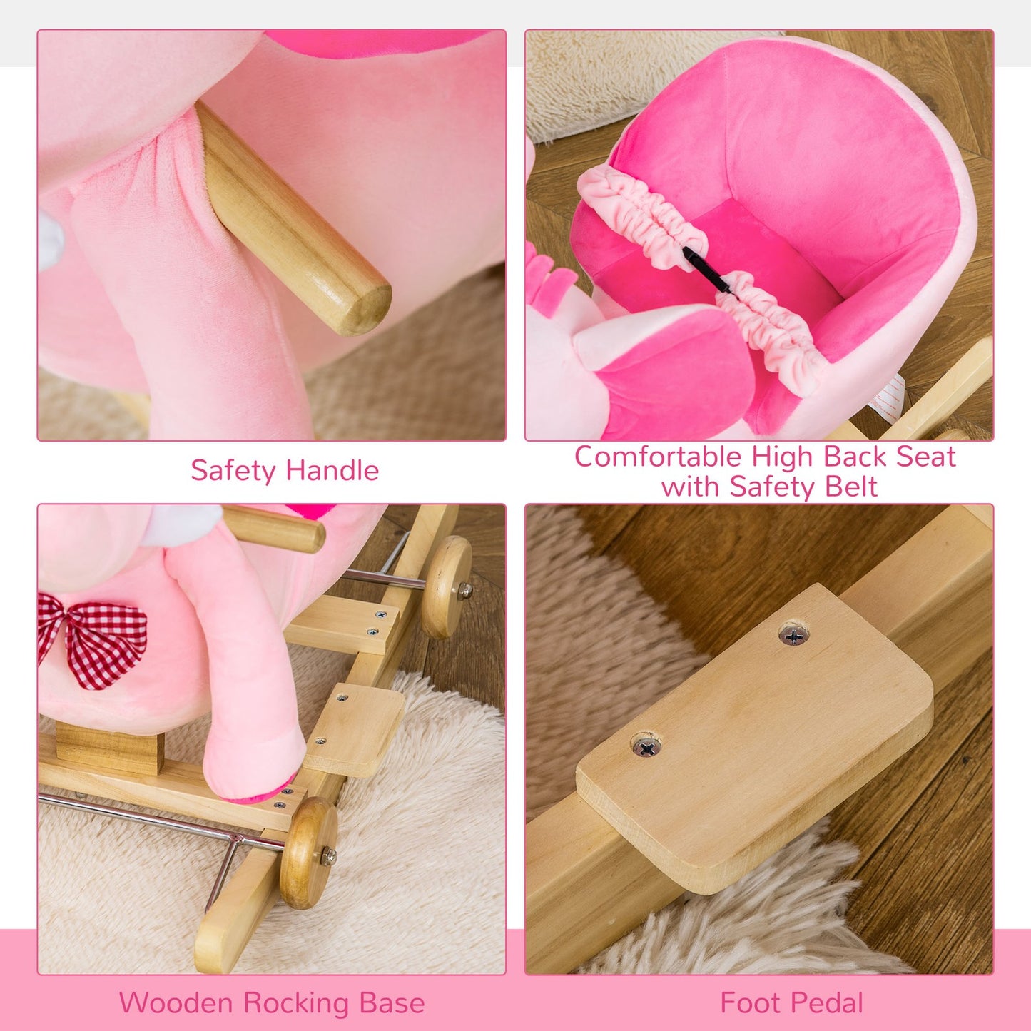 HOMCOM 2-In-1 Baby Rocking Horse Ride on Elephant W/ Wheels Music, Pink
