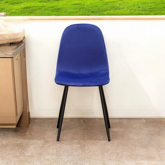 Blue Velvet Dining Chair Blue Padded Metal Legs for Kitchen Chair Home Decor