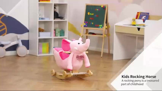 HOMCOM 2-In-1 Baby Rocking Horse Ride on Elephant W/ Wheels Music, Pink