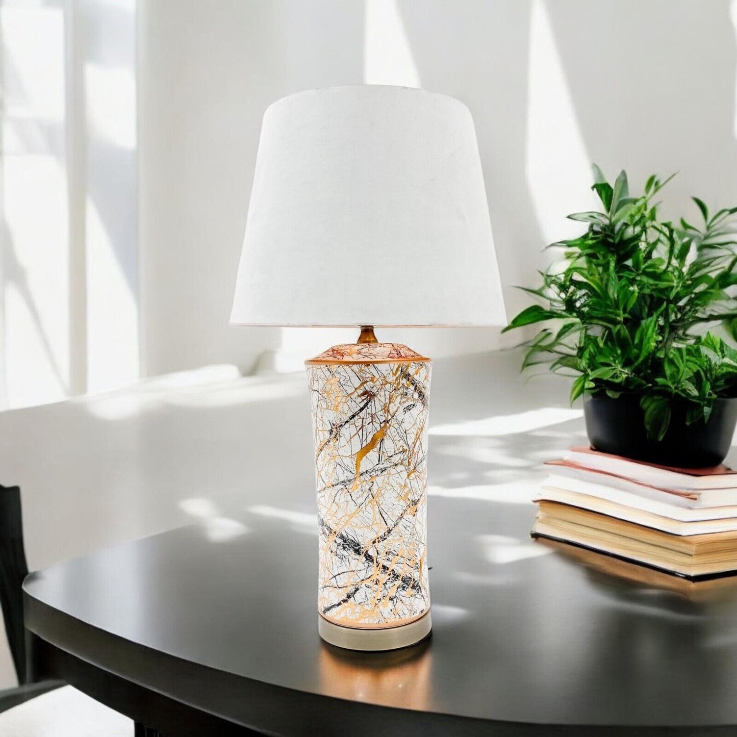 Large Modern Gold Ceramic Table Lamp Shade Abstract Oriental Hall Light 64Cm
