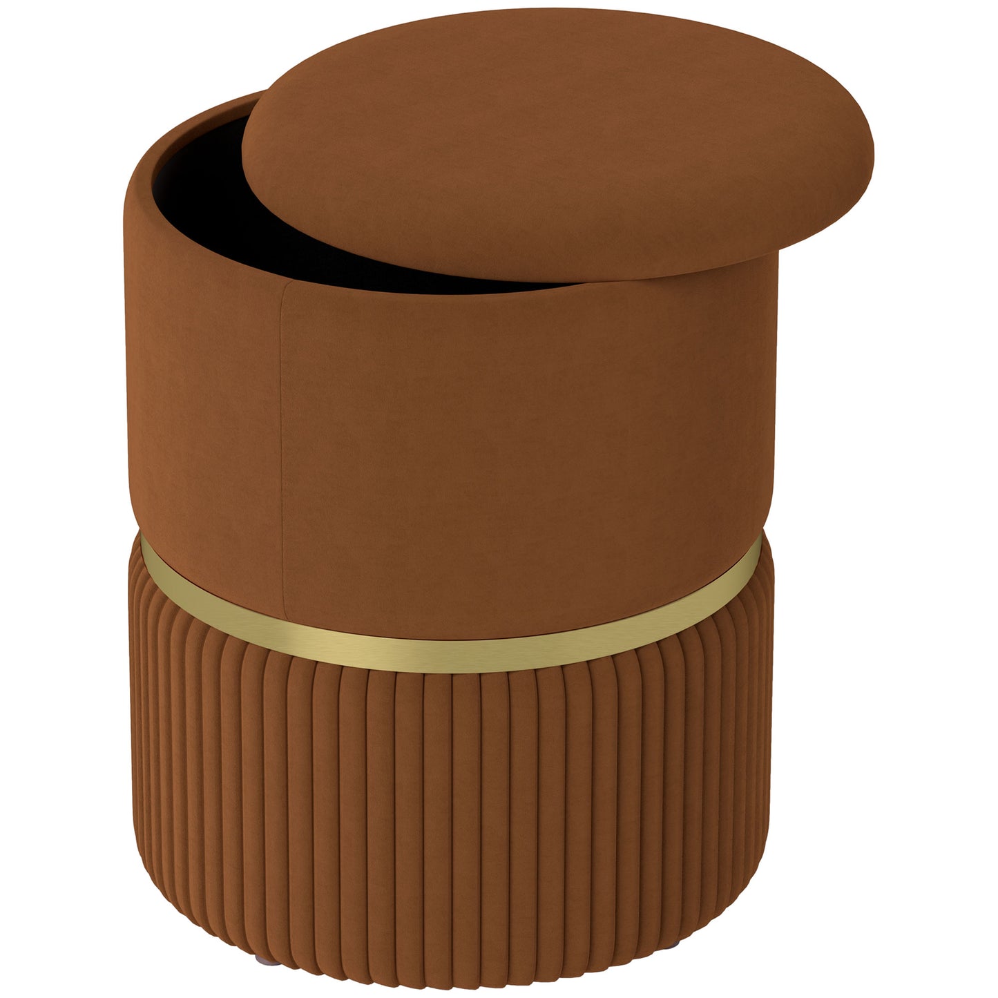 Round Storage Foot Stool, Velvet-Feel Fabric Upholstered Pouffe