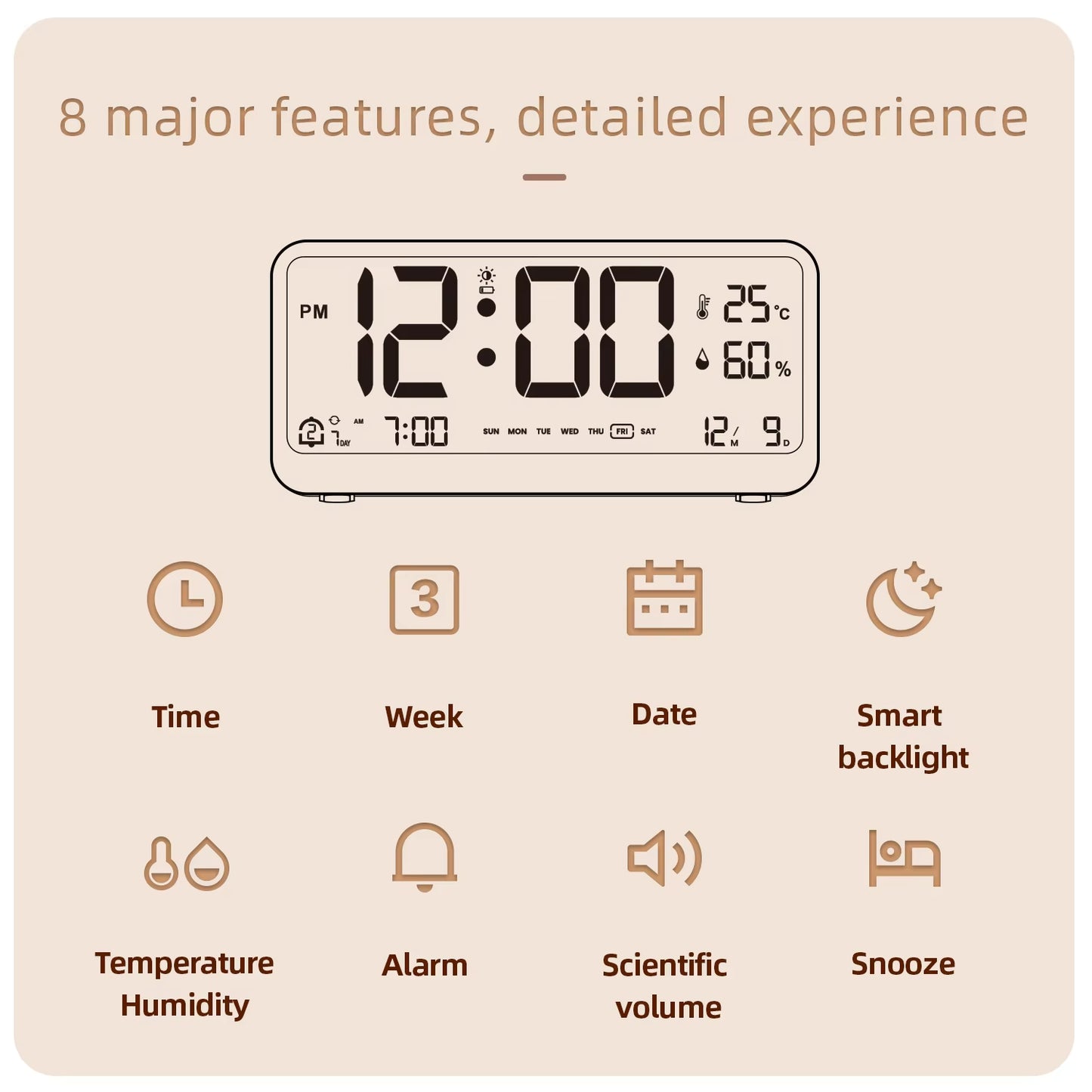 8001-EN LED Alarm Clock with Temp & Humidity