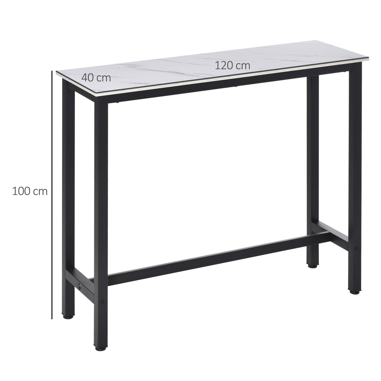 Adjustable Bar Table for Breakfast and Dining - White and Black with Footpads