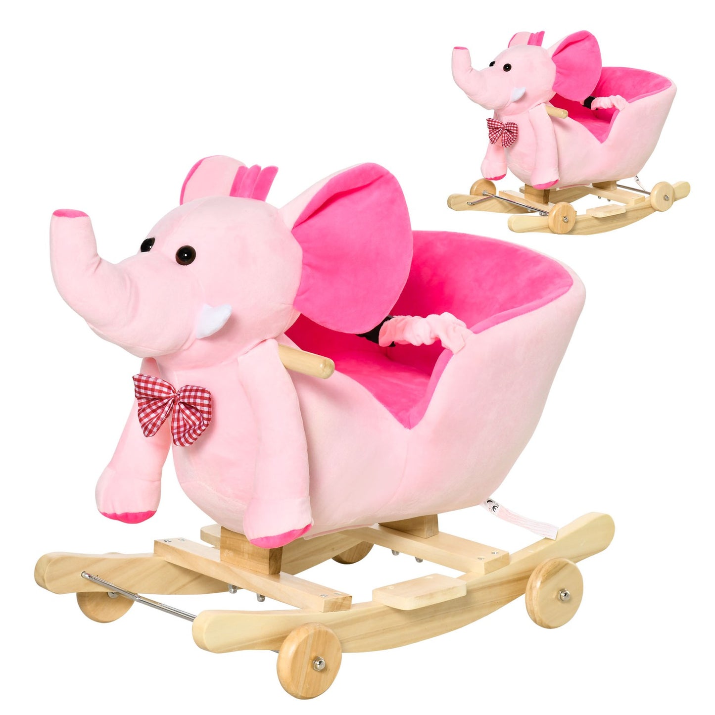 HOMCOM 2-In-1 Baby Rocking Horse Ride on Elephant W/ Wheels Music, Pink