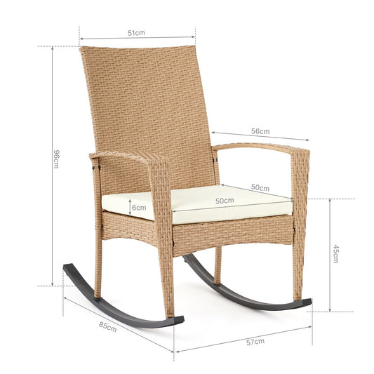 Mondeer PE Wicker Rocking Chair W/ Removable Cushion Wicker Rocking Armchair