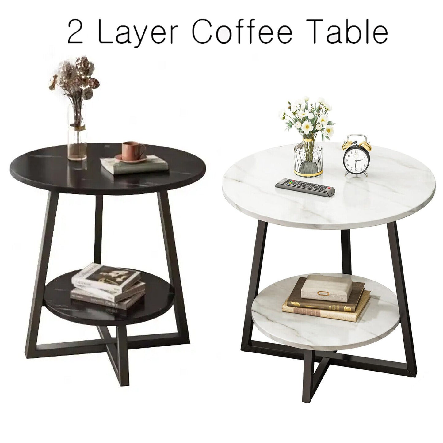 Small round Sofa Side Table Coffee End Table 2 Tier Shelf Living Room Bedroom