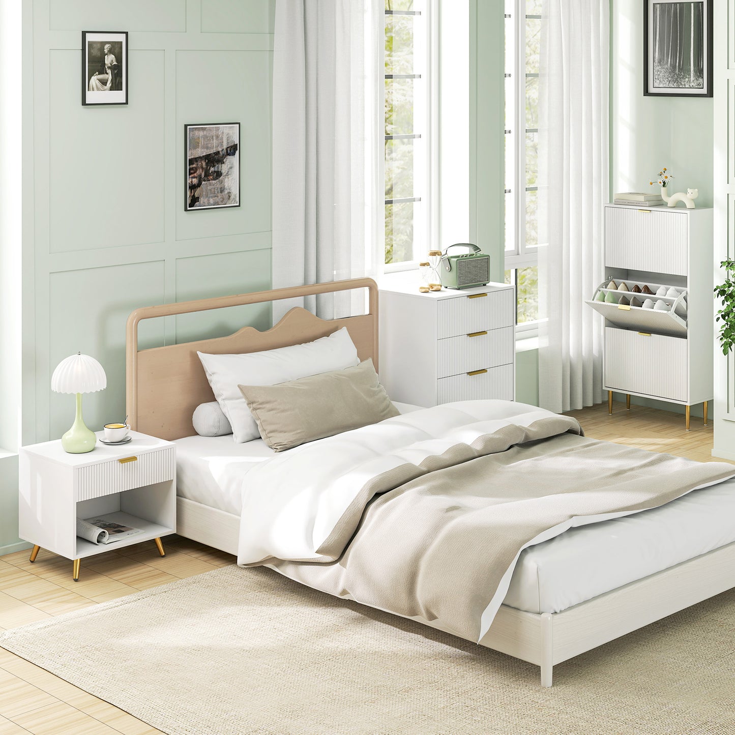 End Table with Drawer and Open Compartment for Bedroom
