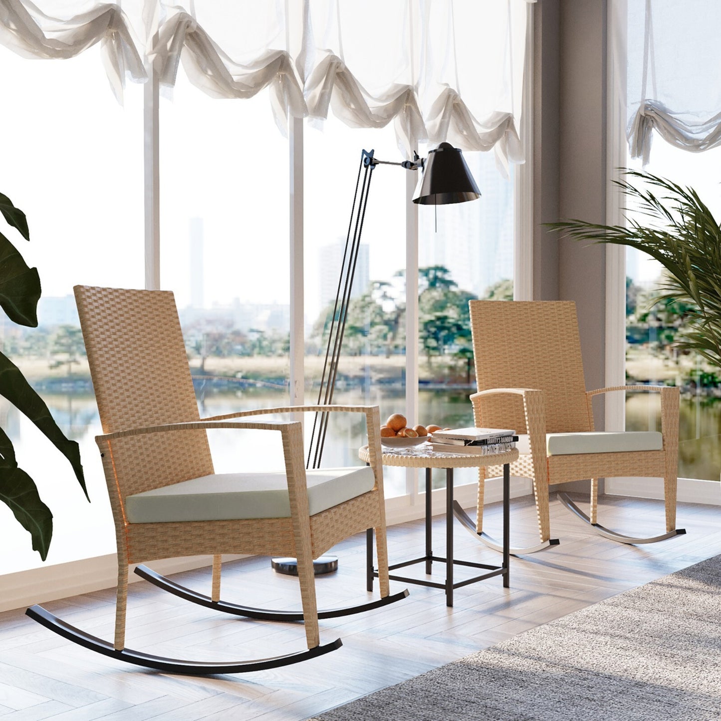 Mondeer PE Wicker Rocking Chair W/ Removable Cushion Wicker Rocking Armchair