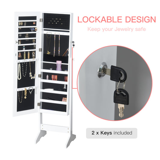 Lockable Jewellery Storage Cabinet Mirror Armoire Freestanding Adjustable White