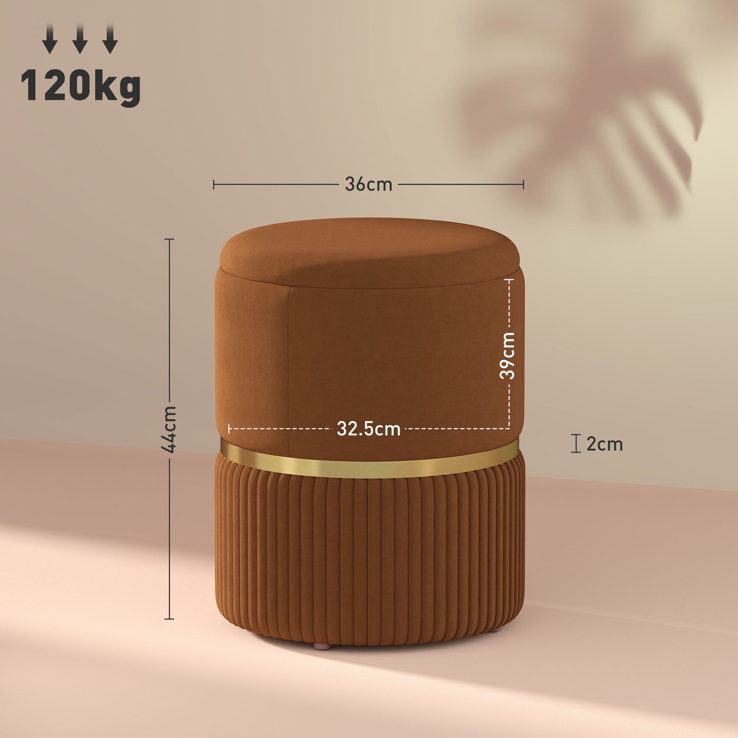 Round Storage Foot Stool, Velvet-Feel Fabric Upholstered Pouffe