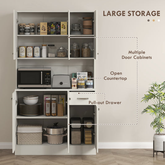 Kitchen Storage Cabinet with 6 Doors, Drawer, Adjustable Shelves