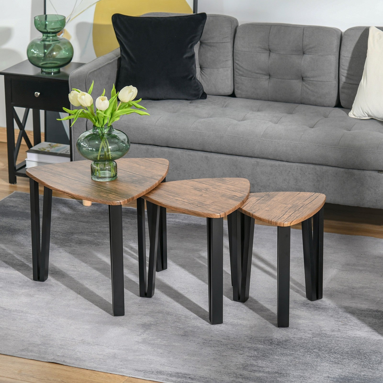 HOMCOM 3-Piece Nesting Coffee Table Set in Walnut MDF for Living Room