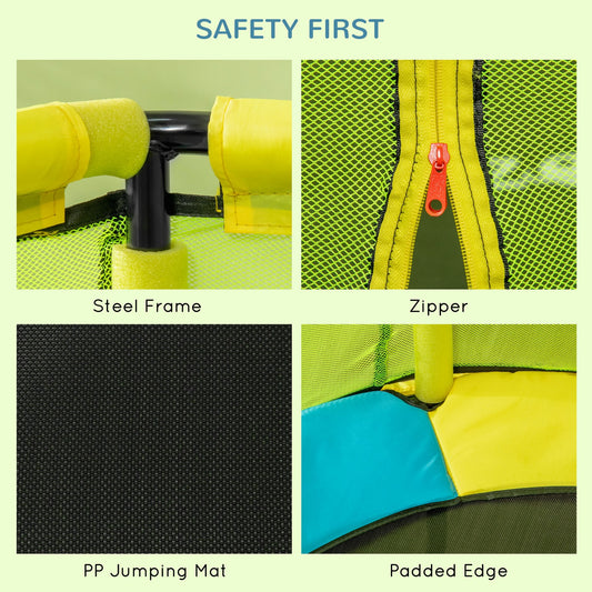 4.6 FT Kids Trampoline with Security Enclosure Net Bungee Gym, Yellow