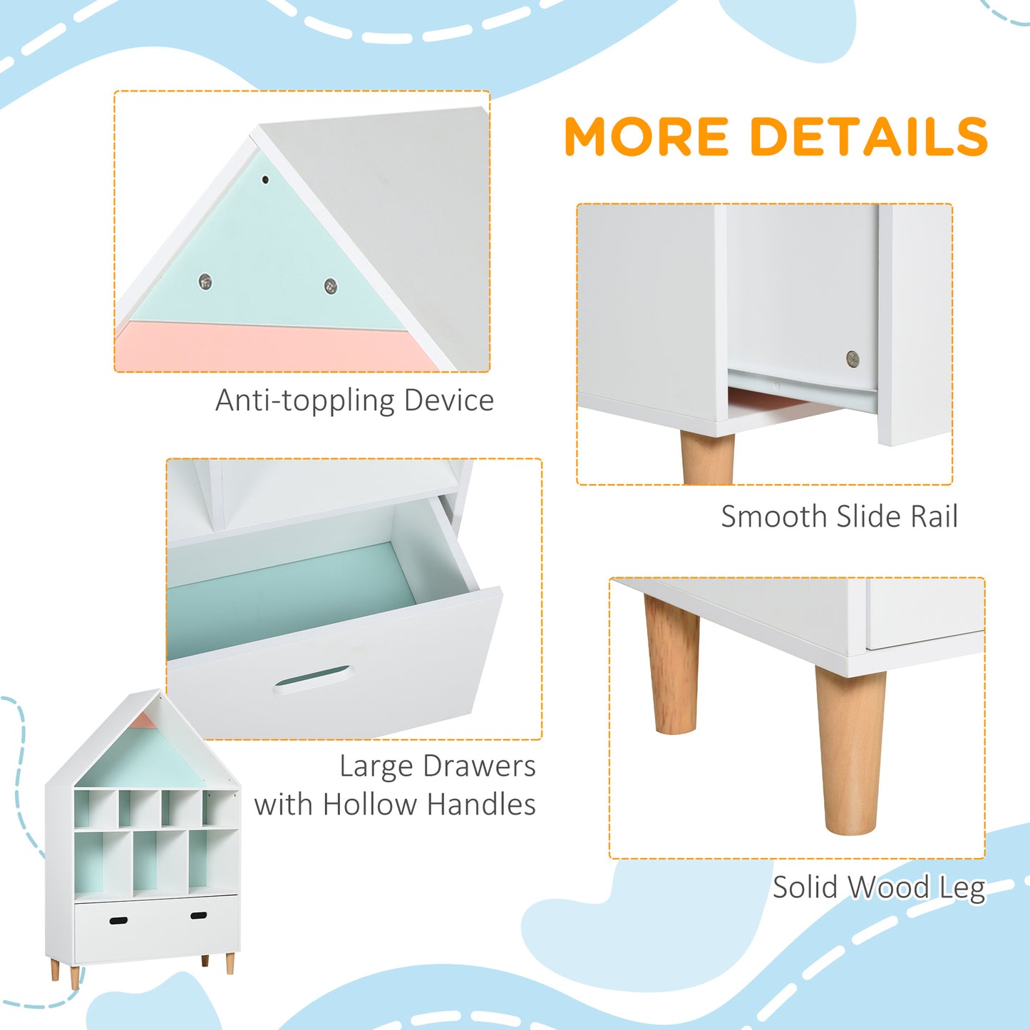 Kids Bookshelf Chest W/ Drawer Cubes Baby Toy Wood Organizer Display Stand
