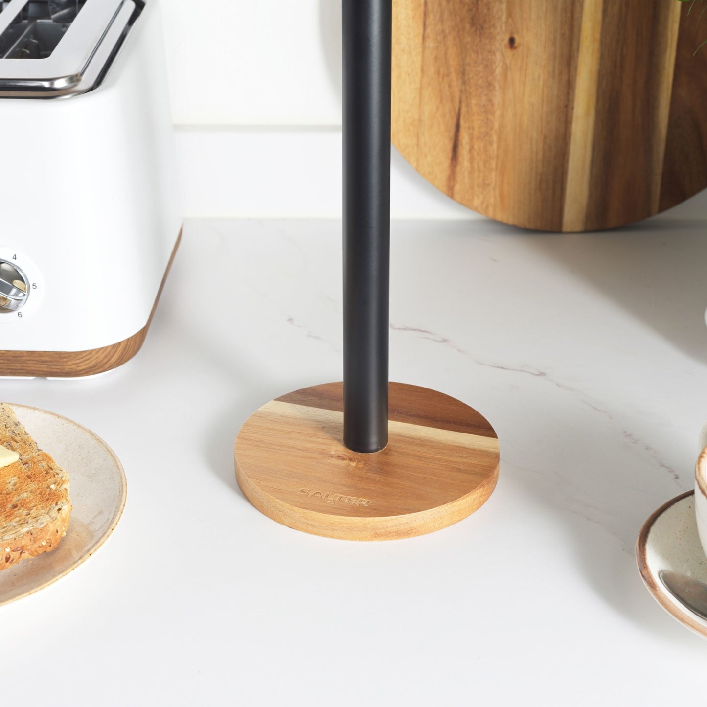 Salter Toronto Kitchen Roll Holder Freestanding Worktop Organiser Wooden/Black