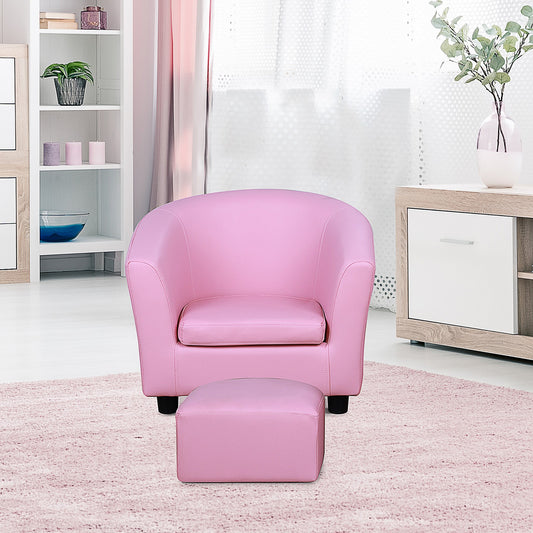 Kids Sofa Set Children Armchair Thick Padding Toddler Chair with Ottoman Pink