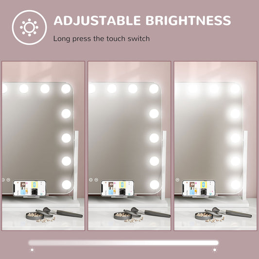 HOMCOM Hollywood Dimmable Lighted Makeup Mirror with Magnifier, USB Port