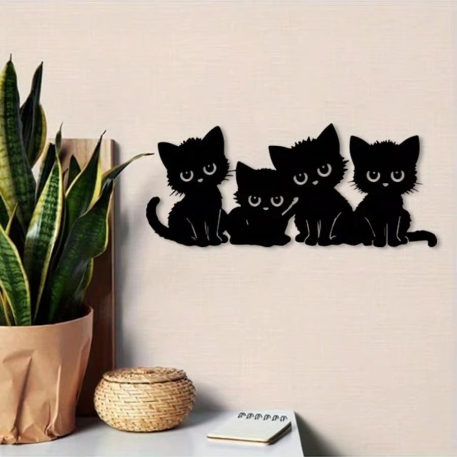 Black Metal Cat Silhouette Wall Art Set