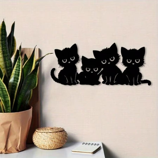 Black Metal Cat Silhouette Wall Art Set