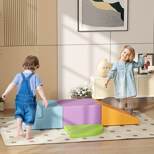 4-Piece Soft Play Set Climb and Crawl Foam Toddler Stairs and Ramp for Baby