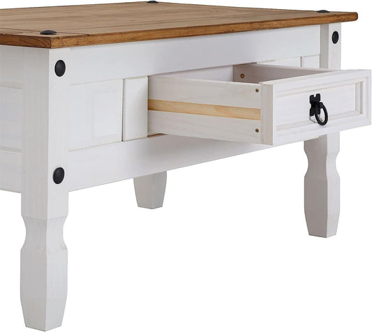 Corona White Coffee Table 1 Drawer Solid Wood Occasional Table Mexican Pine