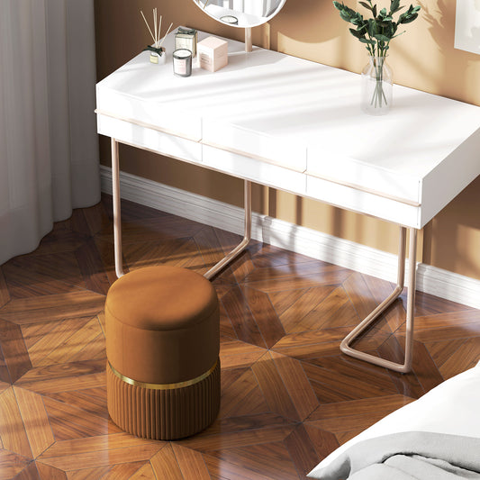 Round Storage Foot Stool, Velvet-Feel Fabric Upholstered Pouffe