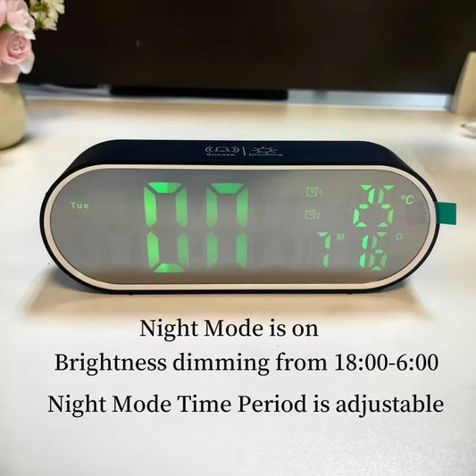 Rechargeable LED Mirror Alarm Clock 2 Alarms